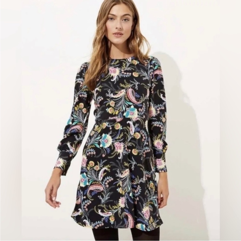 Loft Floral Paisley Printed Mod Fit and Flare Dress